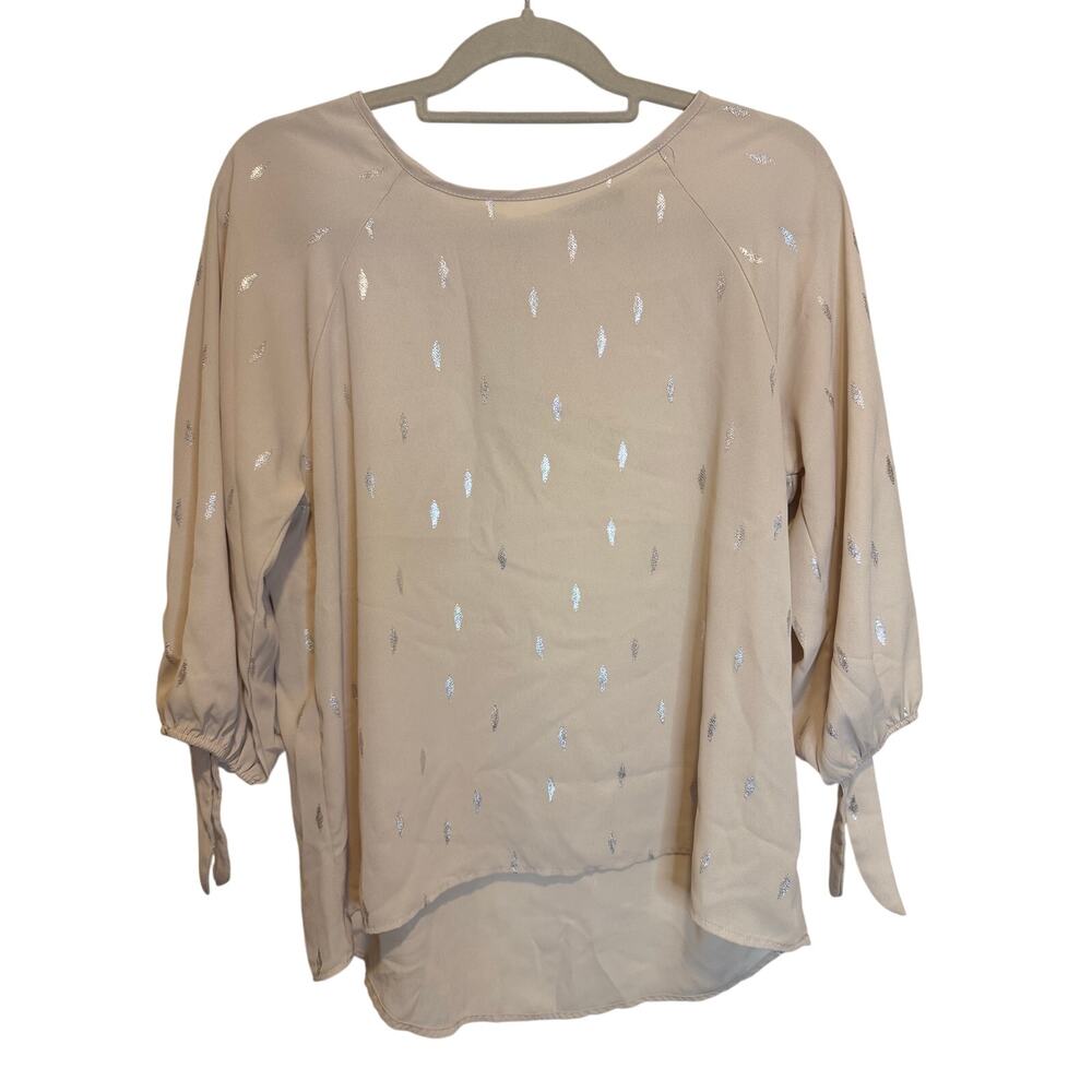 Paper Moon | Beige Metallic Accent Womens Blouse | Chic | Size Large